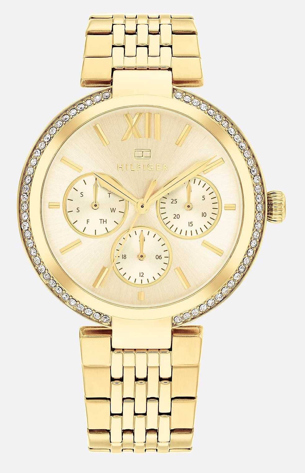 Reloj ionizado chapado en oro con cristales de Tommy Hilfiger