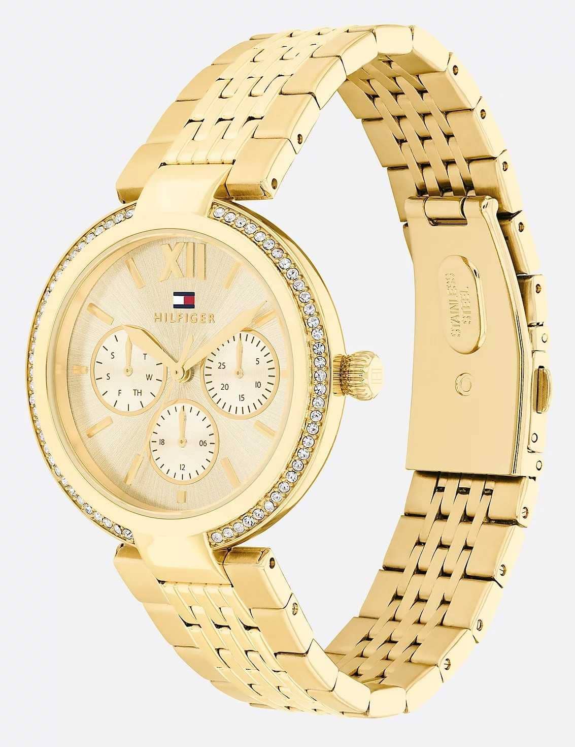 Reloj ionizado chapado en oro con cristales de Tommy Hilfiger