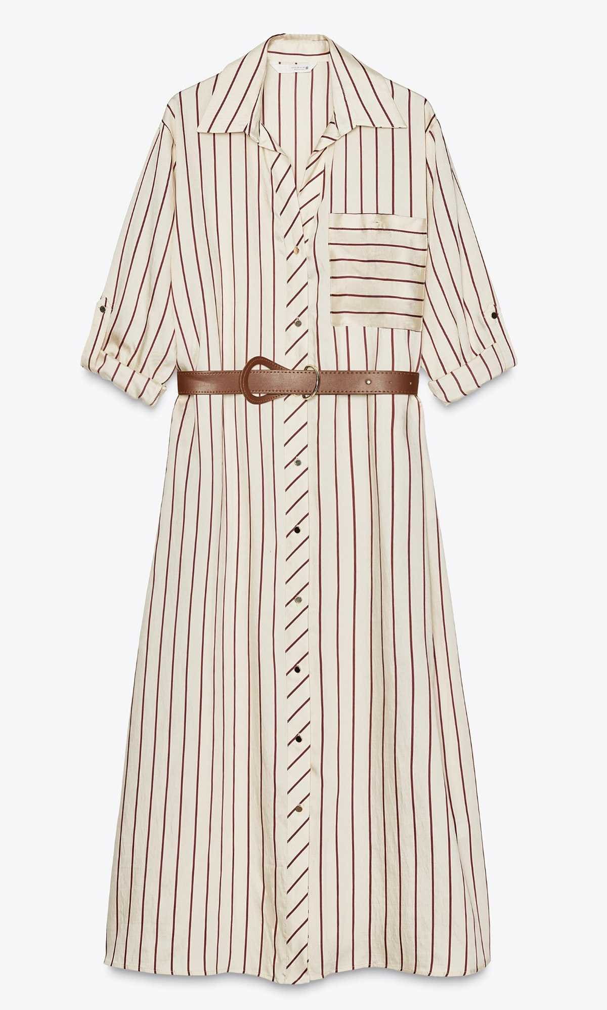 Vestido midi estampado rayas cinturón de Zara