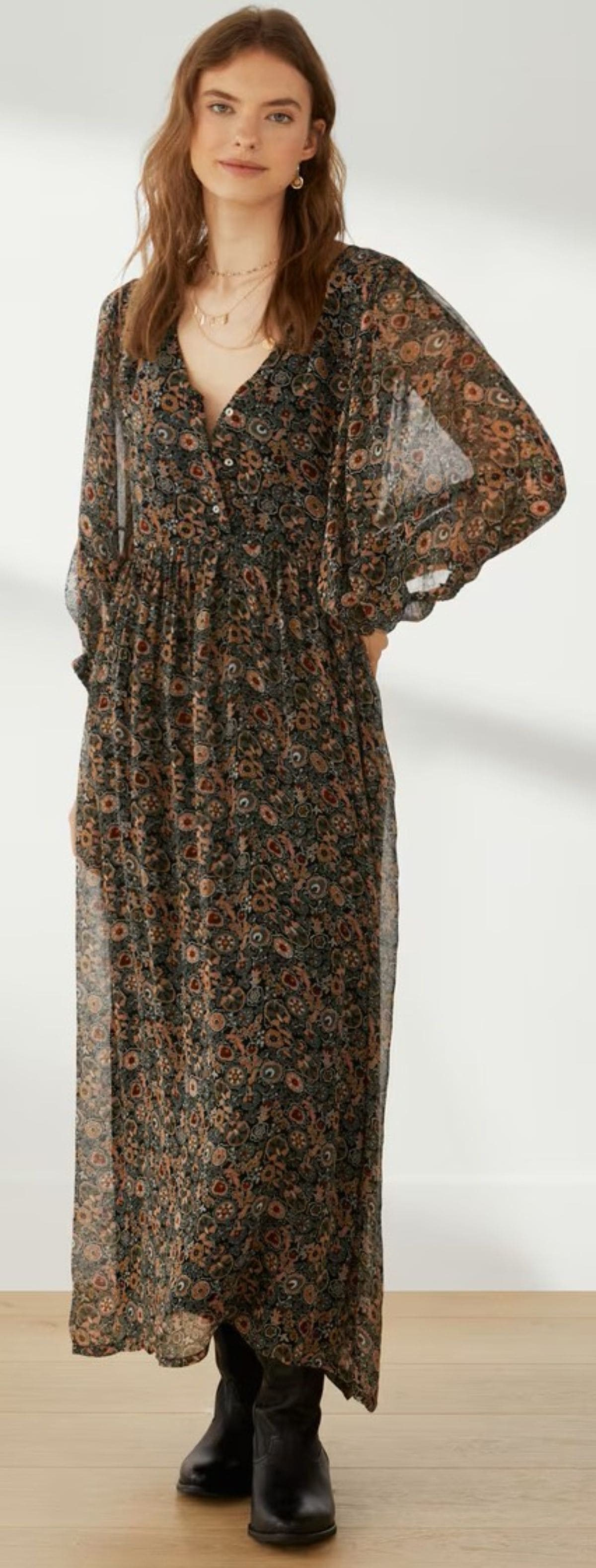 Vestido largo de georgette Algodón del Sur de El Corte Inglés