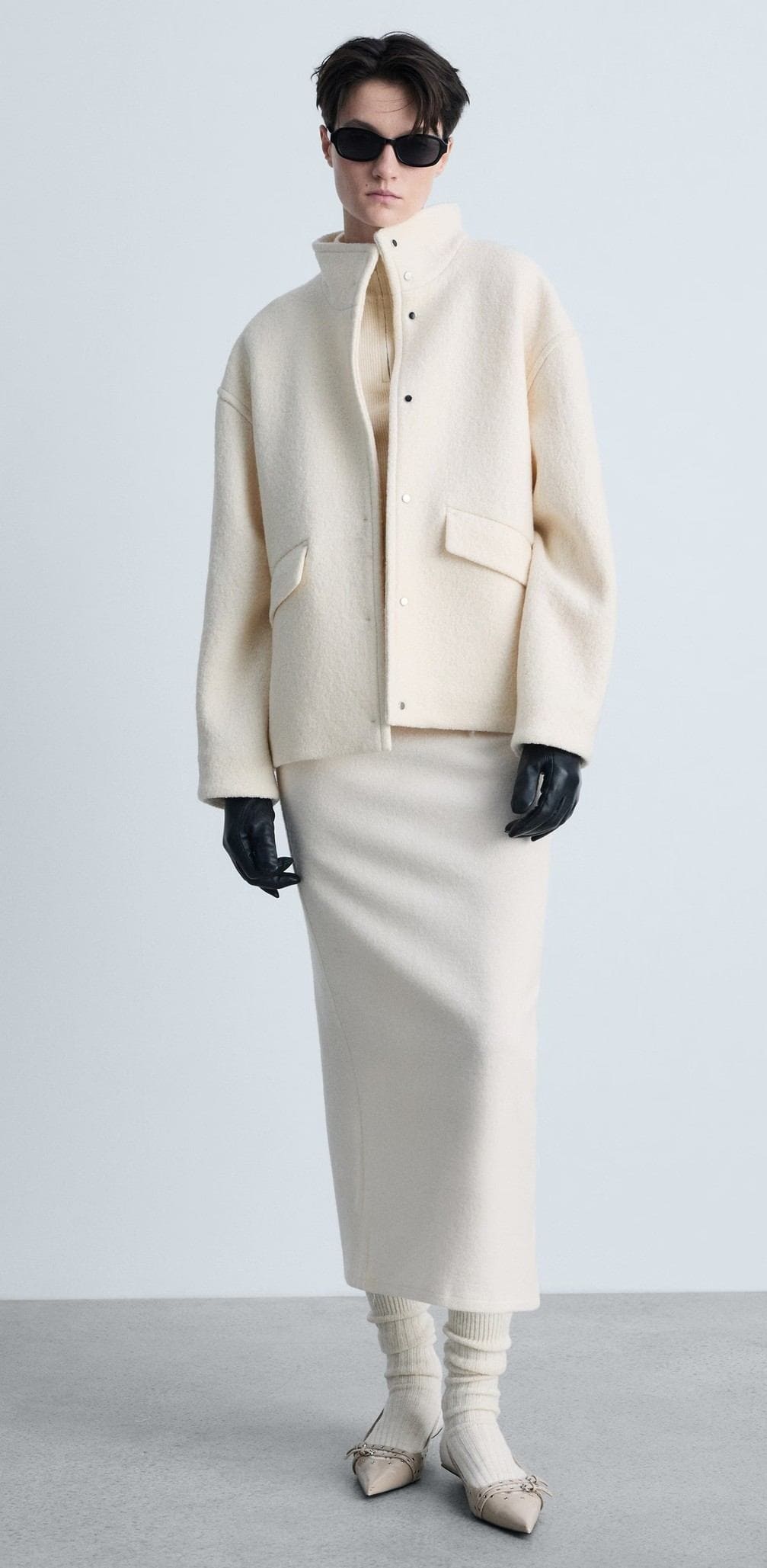 Chaqueta lana cuello alto de Mango