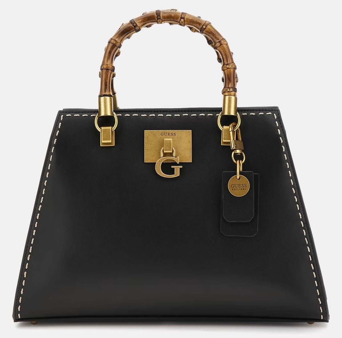 El bolso de mano Stephi con asas de bambú en color negro de Guess
