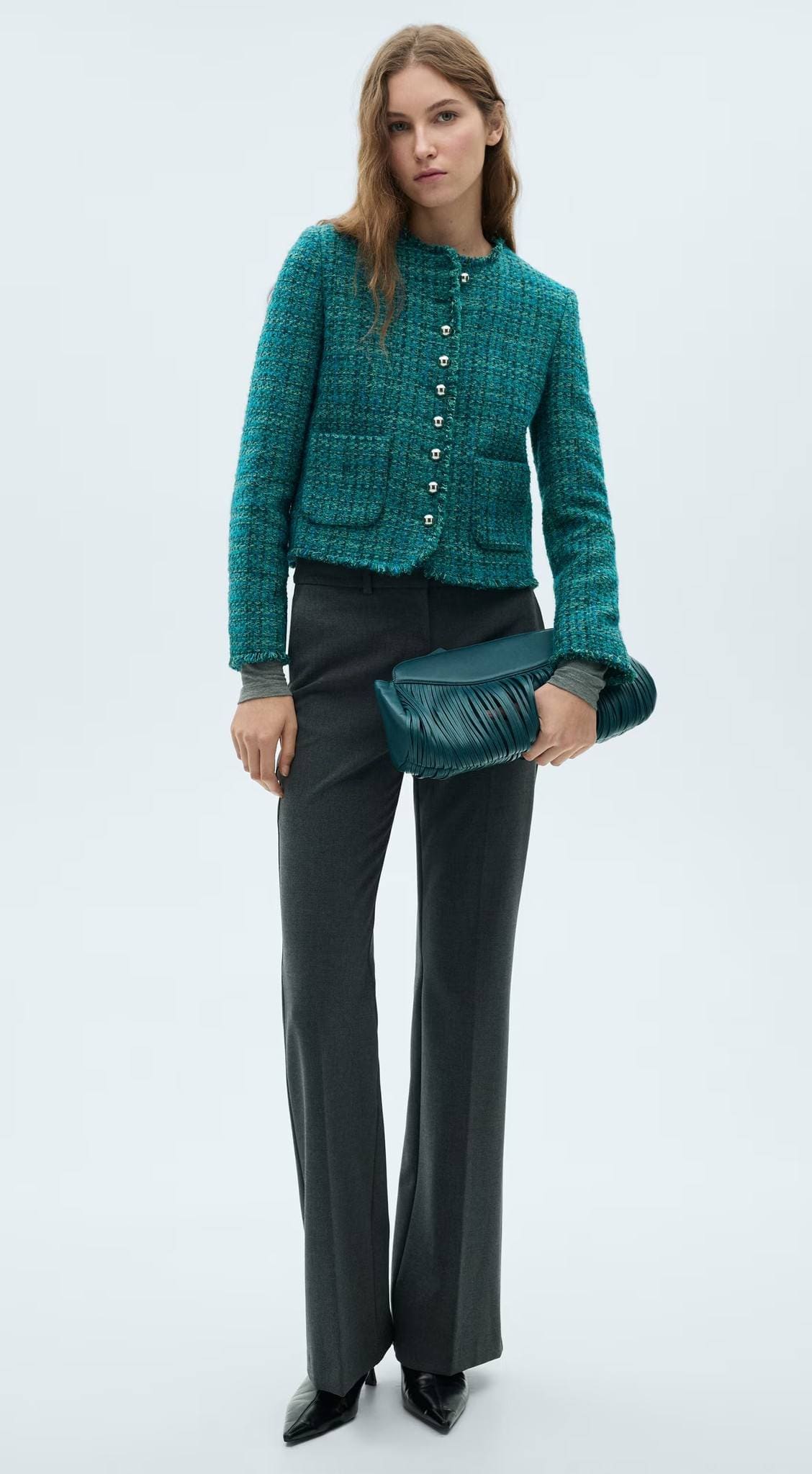 Chaqueta tweed bolsillos de Mango