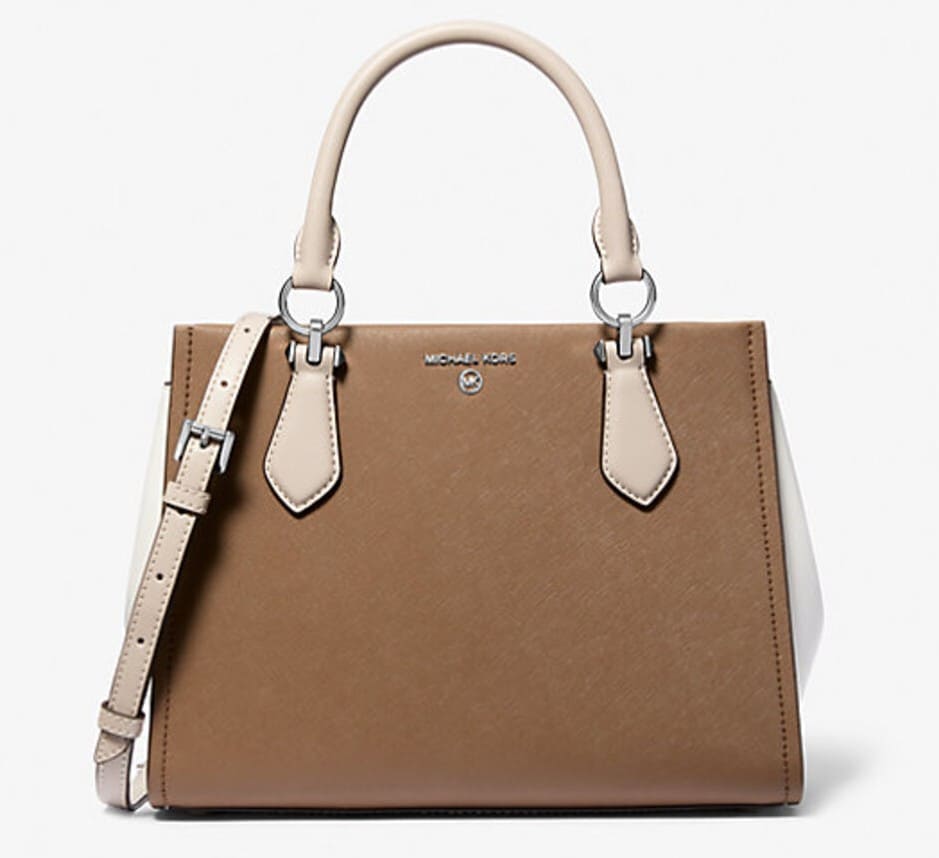 Bolso satchel Marilyn mediano de piel saffiano con bloque de color Michael Kors