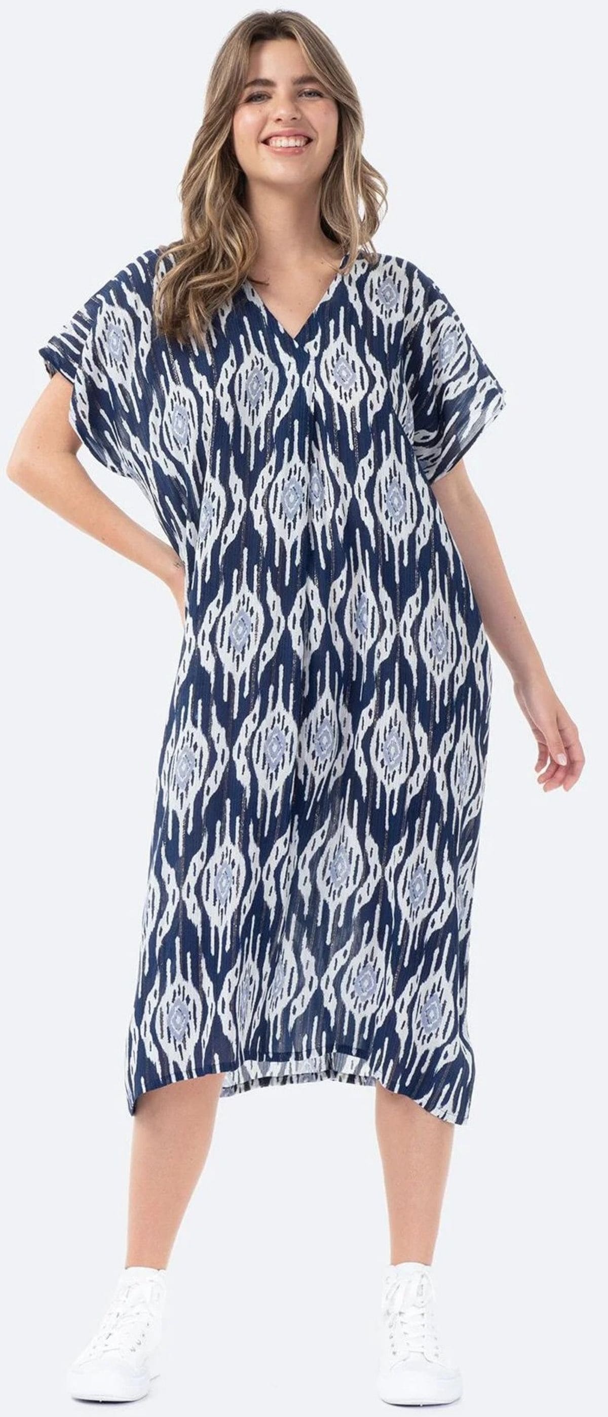 Vestido largo de manga corta TEX estampado étnico de Carrefour