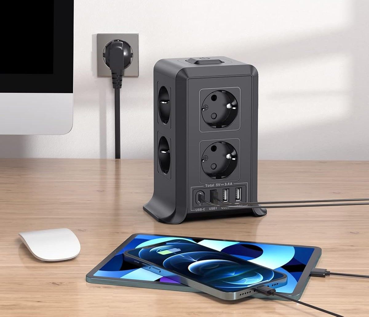 Torre regleta con 12 enchufes Sameriver de Amazon