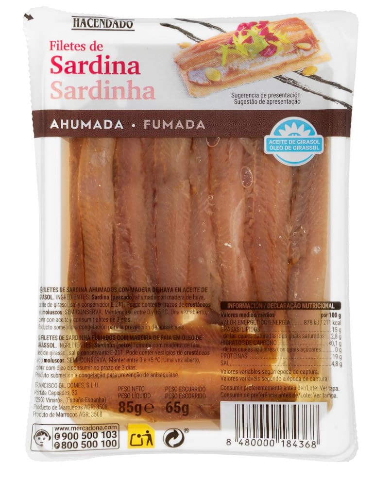 Filetes de sardina ahumada Hacendado