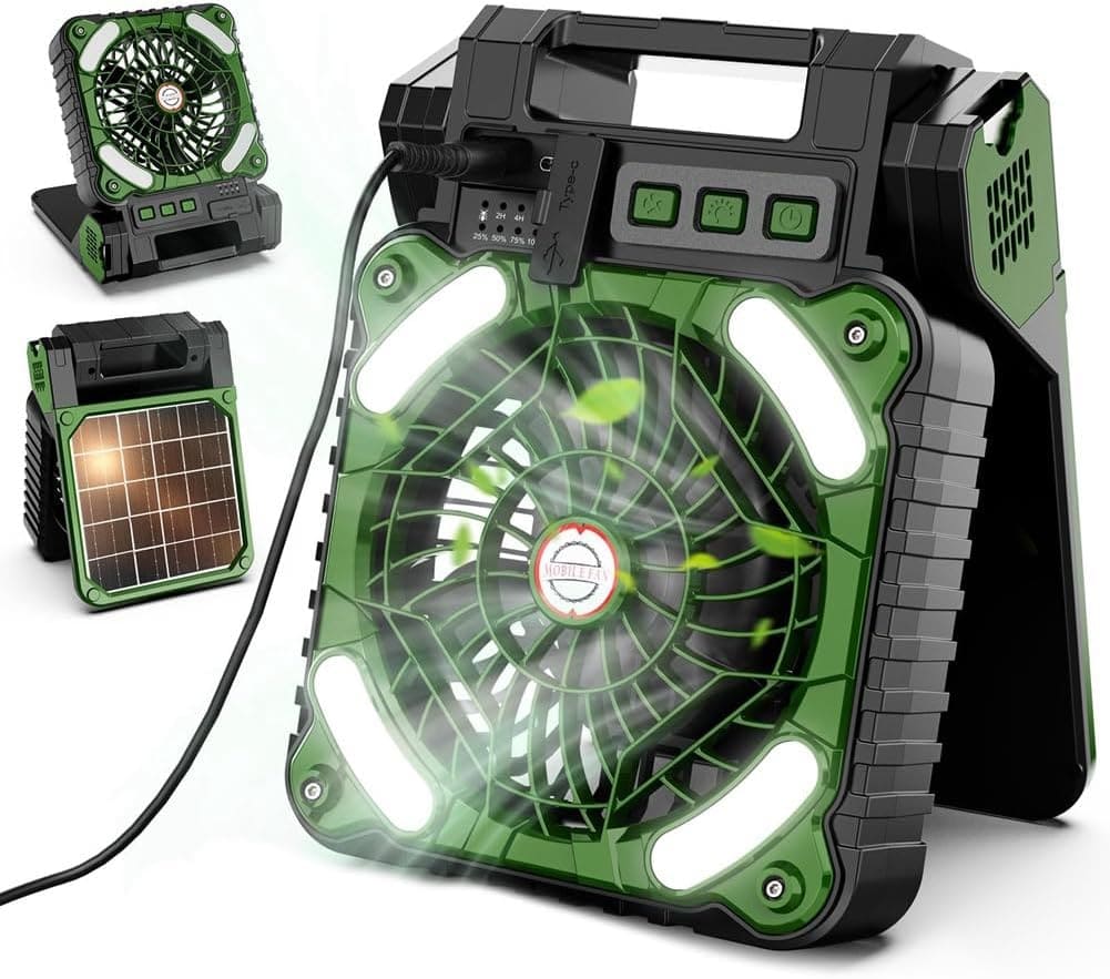 El ventilador portátil con energía solar y luz LED Hundnsney de Amazon