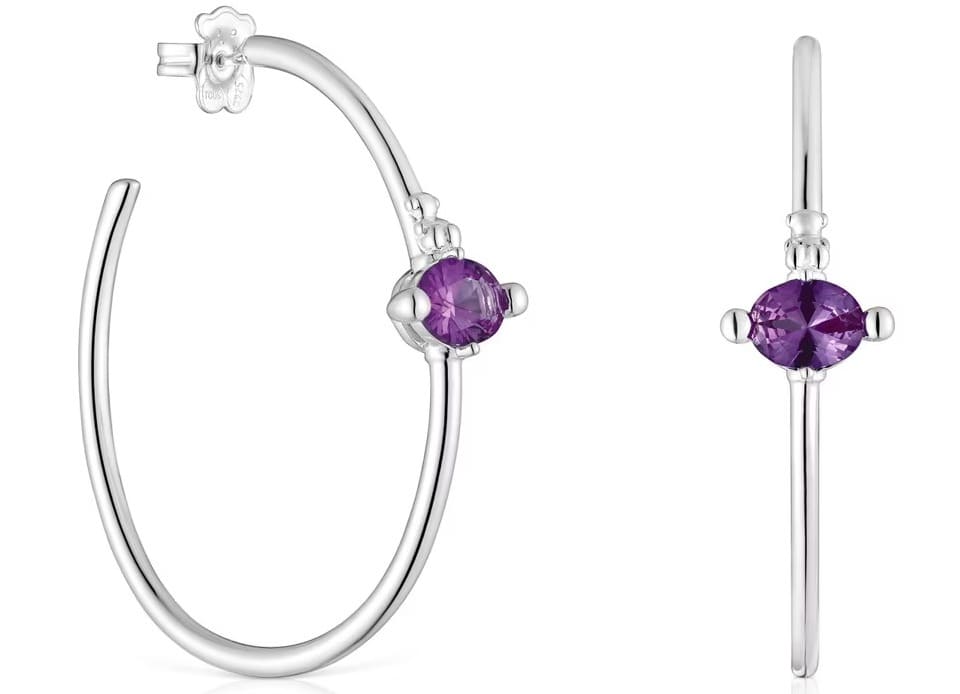 Los nuevos pendientes de aro de plata y zafiro lila Tous Color LGG