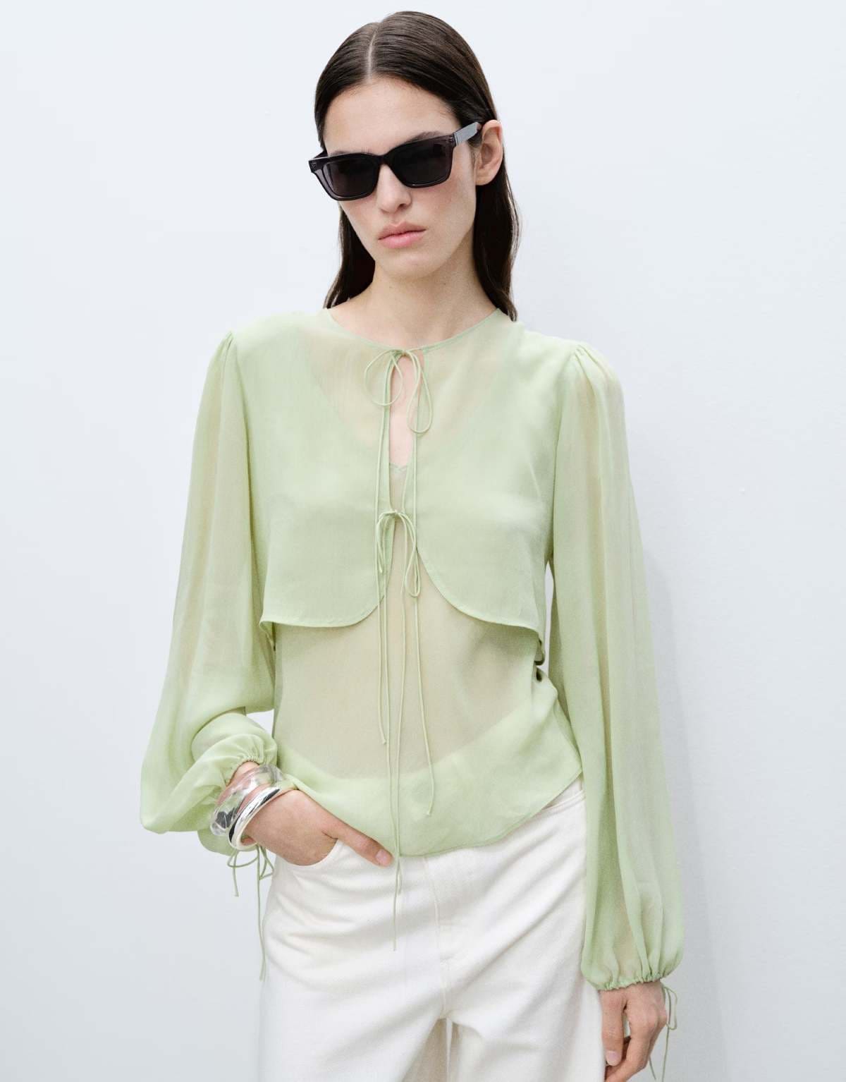 Blusa combinada detalle lazos de Mango