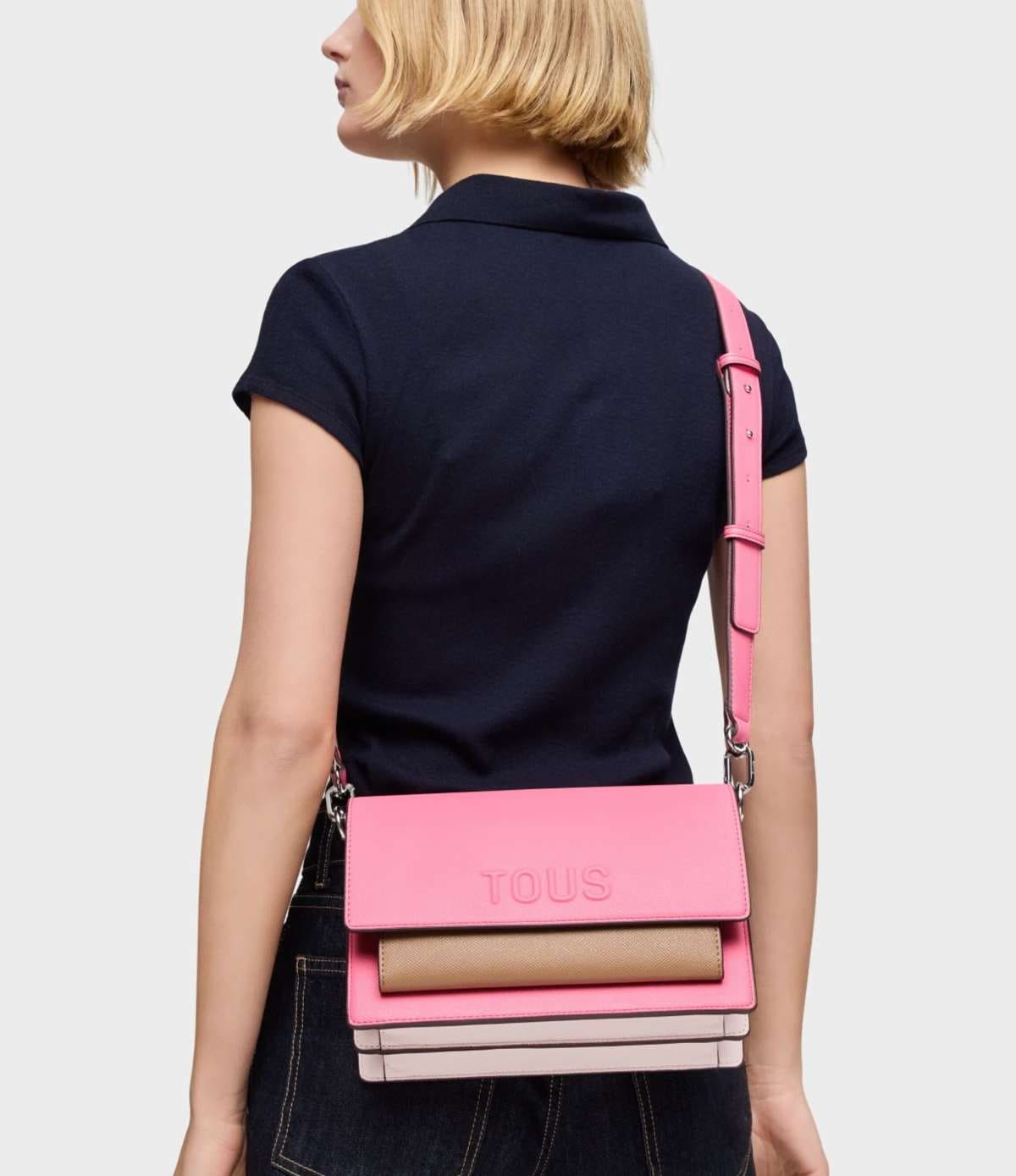 Bandolera mediana gris y rosa Audree Saffiano de TOUS