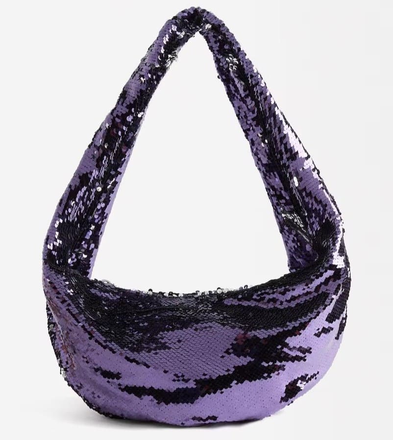 Bolso de fiesta tipo hobo con lentejuelas y cierre de cremallera en liso