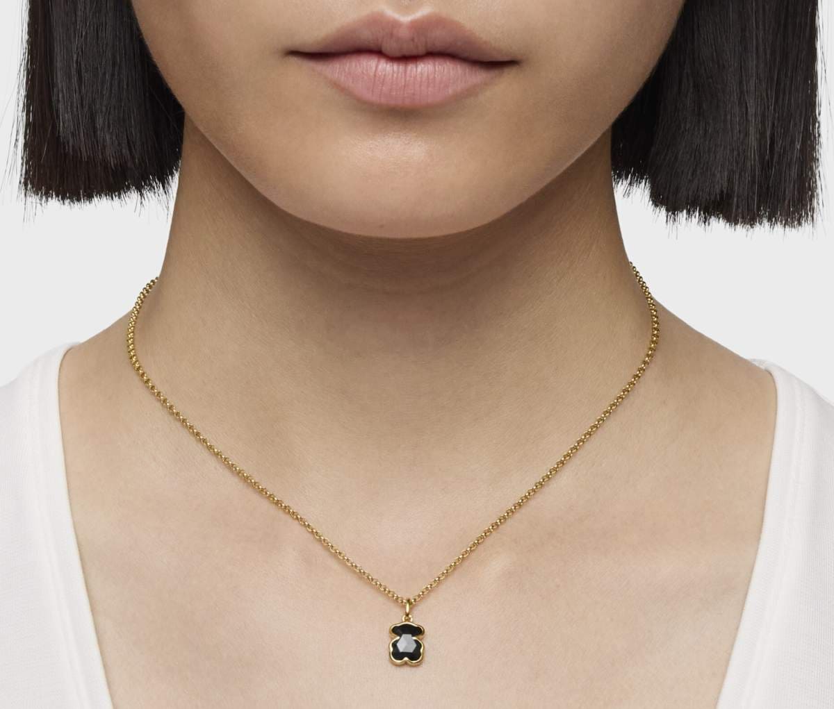 Collar corto con baño de oro 18 kt sobre plata y motivo oso en ónix Icon Color de TOUS
