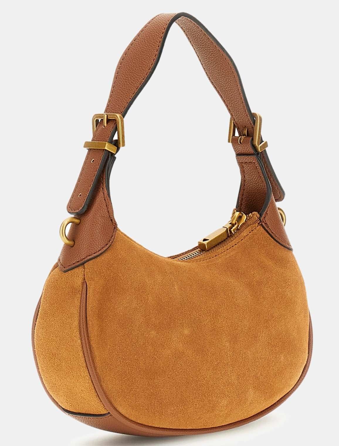 Mini bolso al hombro Malva de piel gamuzada de Guess