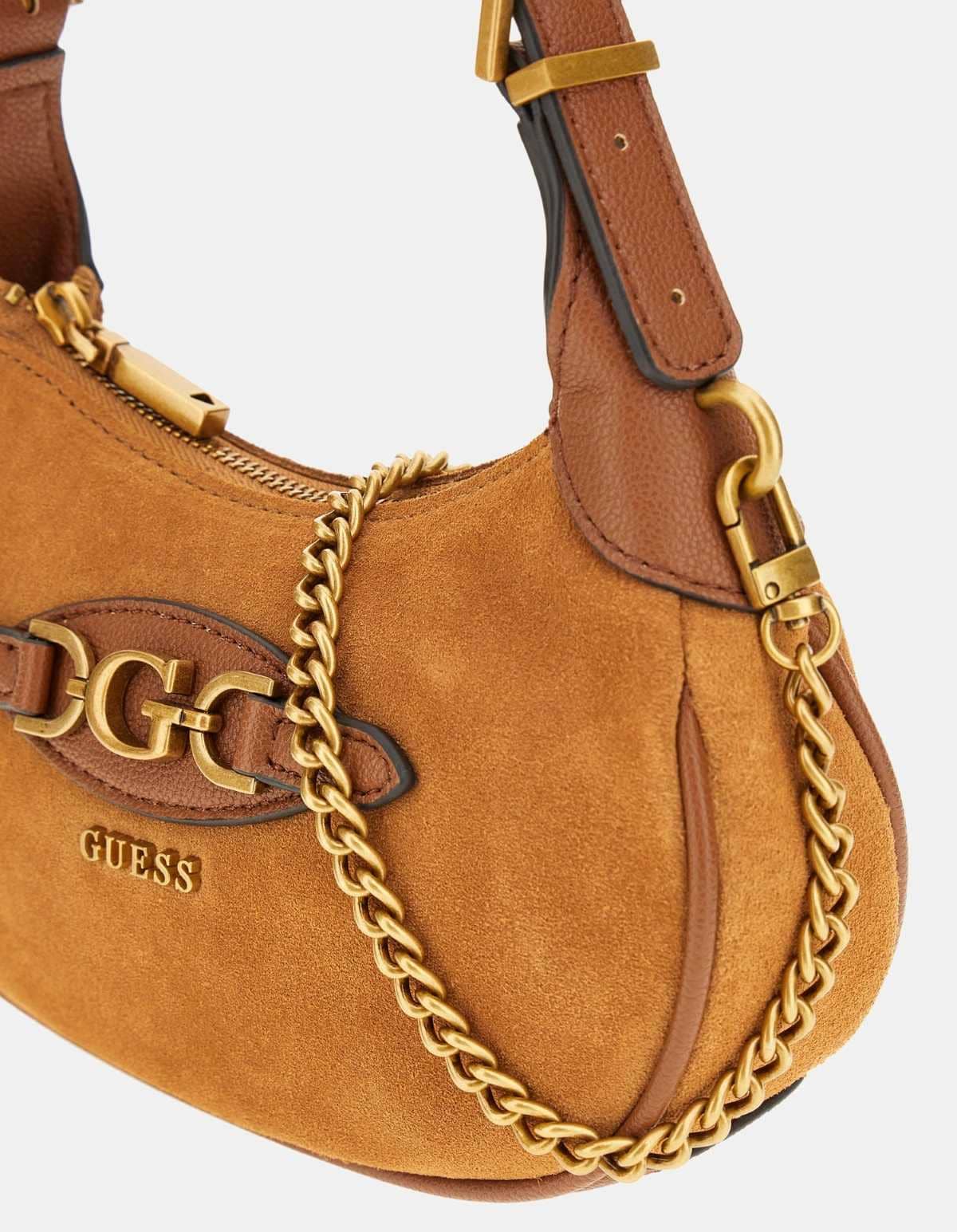 Mini bolso al hombro Malva de piel gamuzada de Guess