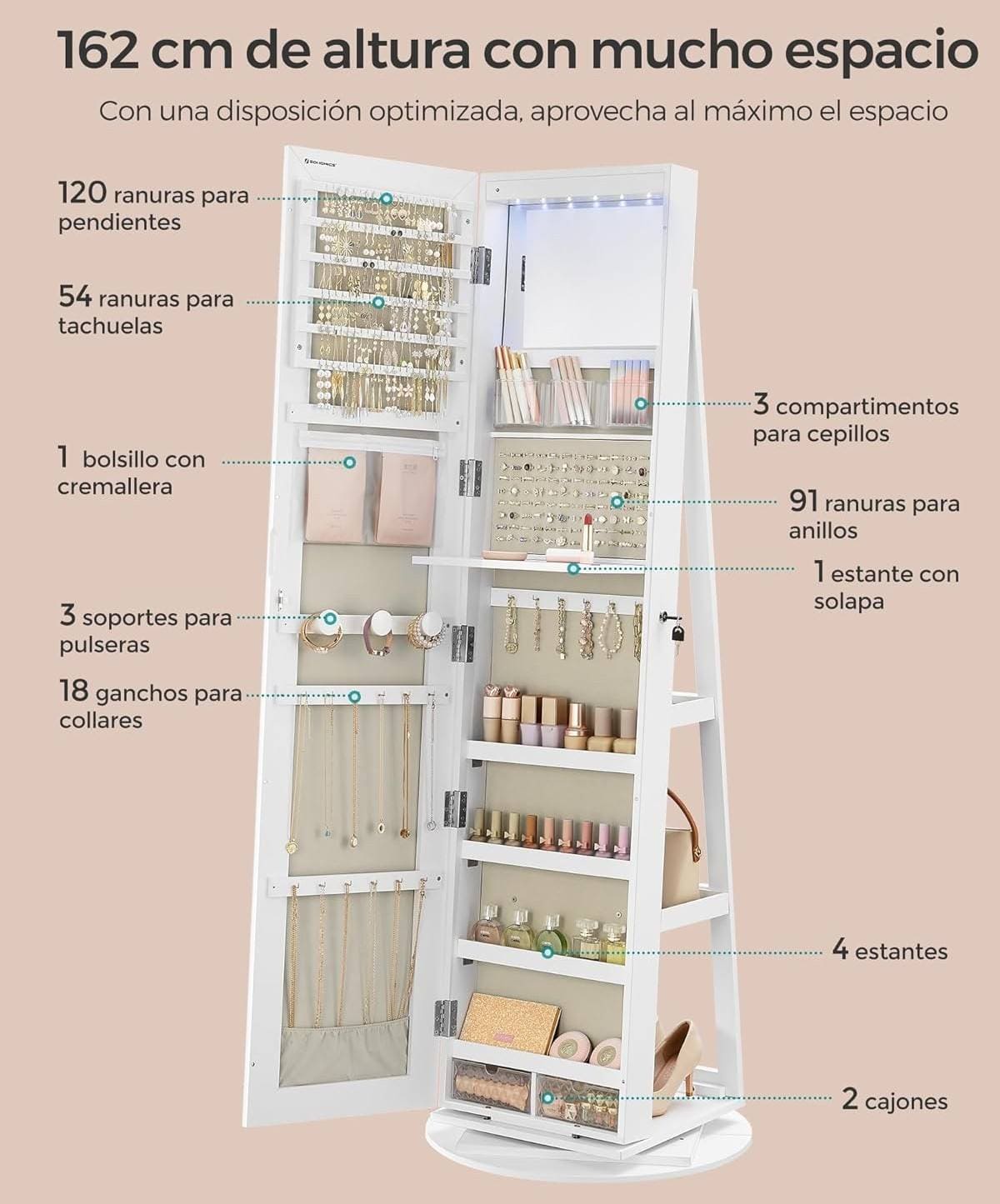 SONGMICS Espejo Joyero con 6 LEDs en Amazon