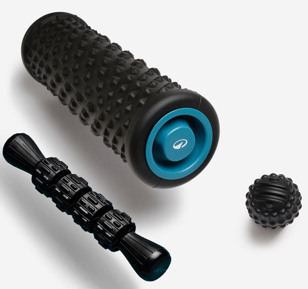 Kit de masaje foam roller, pelota y bastón de masaje