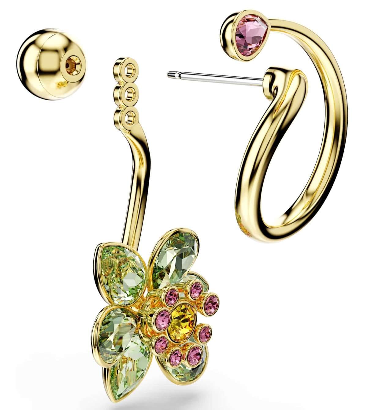 Pendientes IdylliaDiseño asimétrico, Tallas mixtas, Flor, Multicolores, Baño tono oro de Swarovski