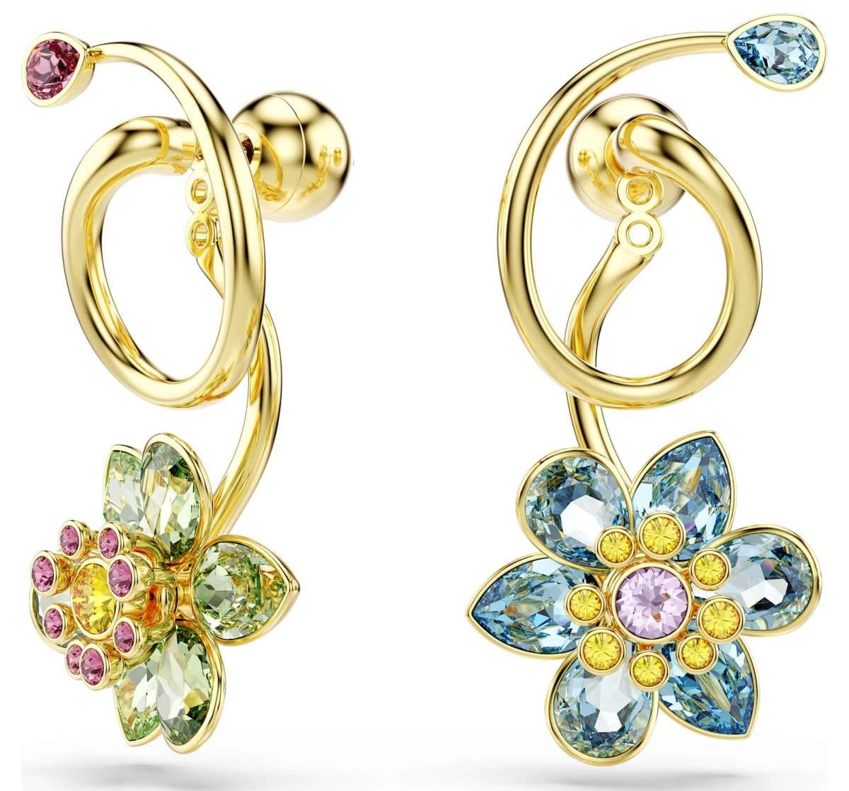 Pendientes IdylliaDiseño asimétrico, Tallas mixtas, Flor, Multicolores, Baño tono oro de Swarovski