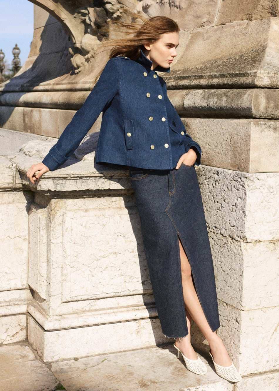 Chaqueta cruzada denim de Zara