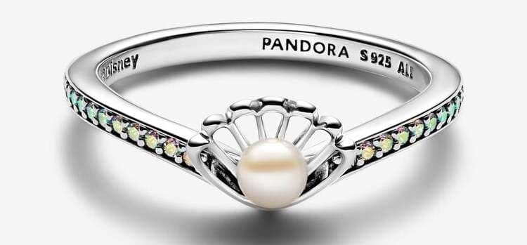 El nuevo anillo perla cultivada de agua dulce tratada Concha Princesa Ariel de Disney de Pandora