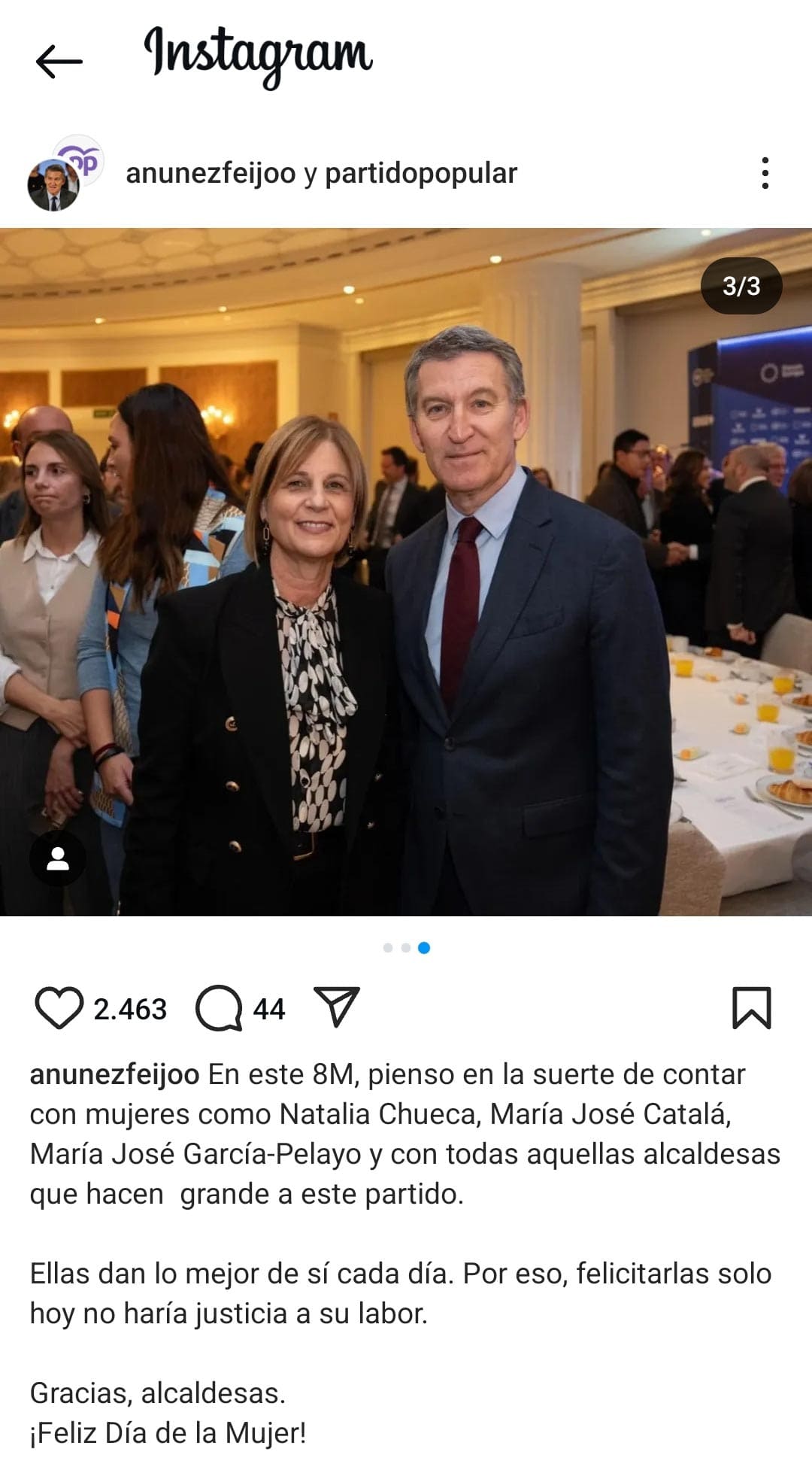 Imagen tomada de la cuenta de Instagram del Partido Popular