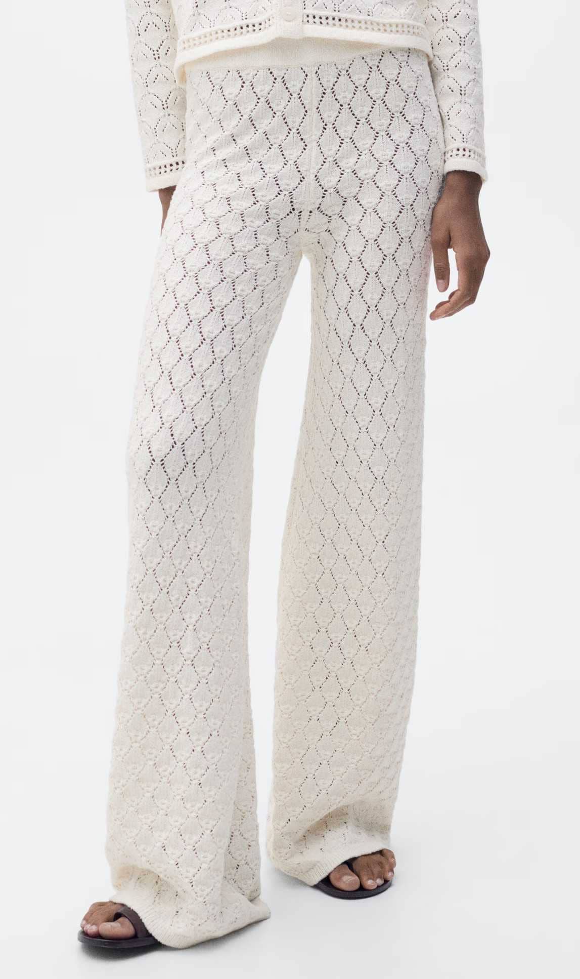 Pantalón recto punto calado de Mango