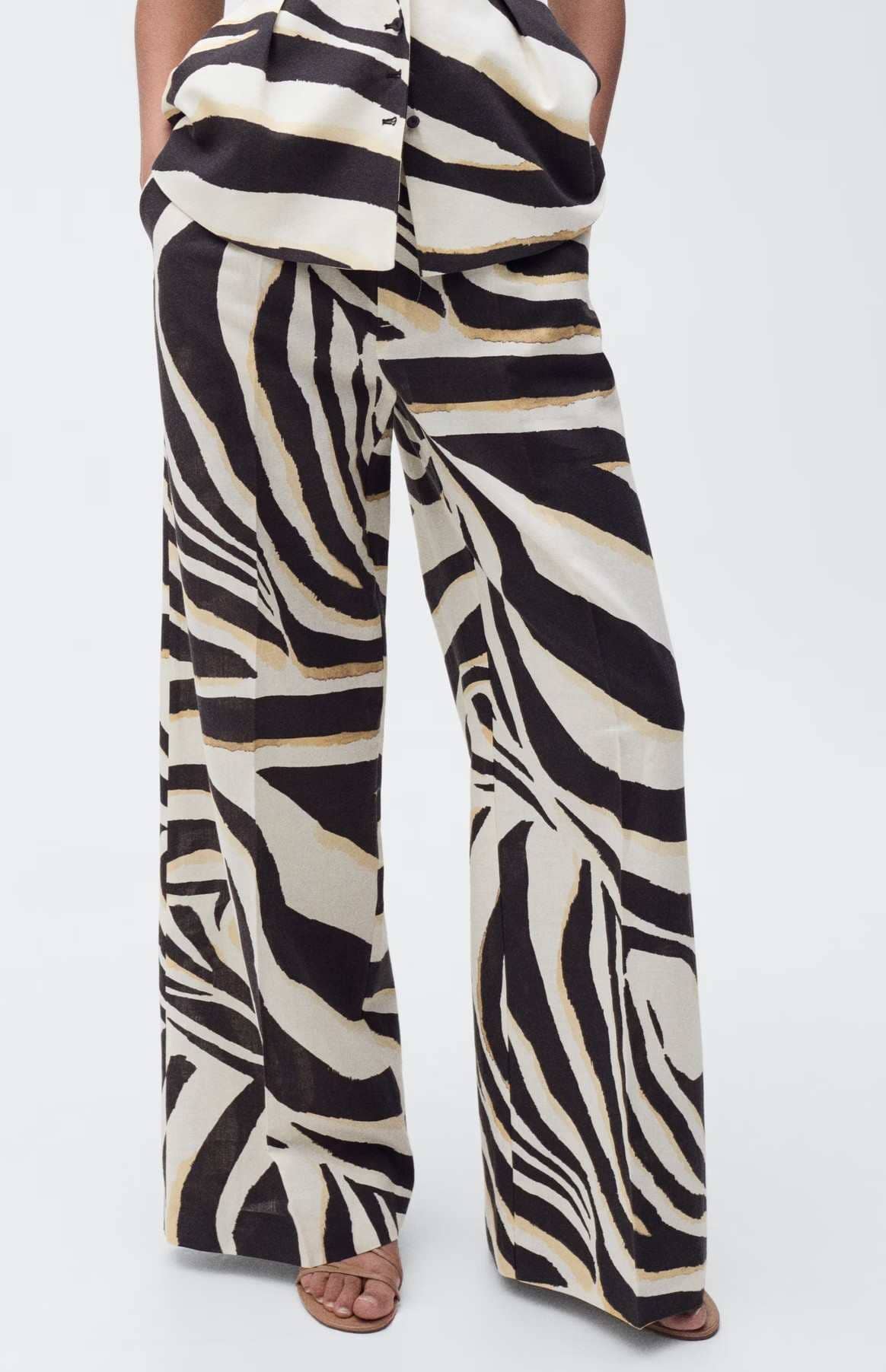 Pantalón wideleg pinzas cebra de Mango