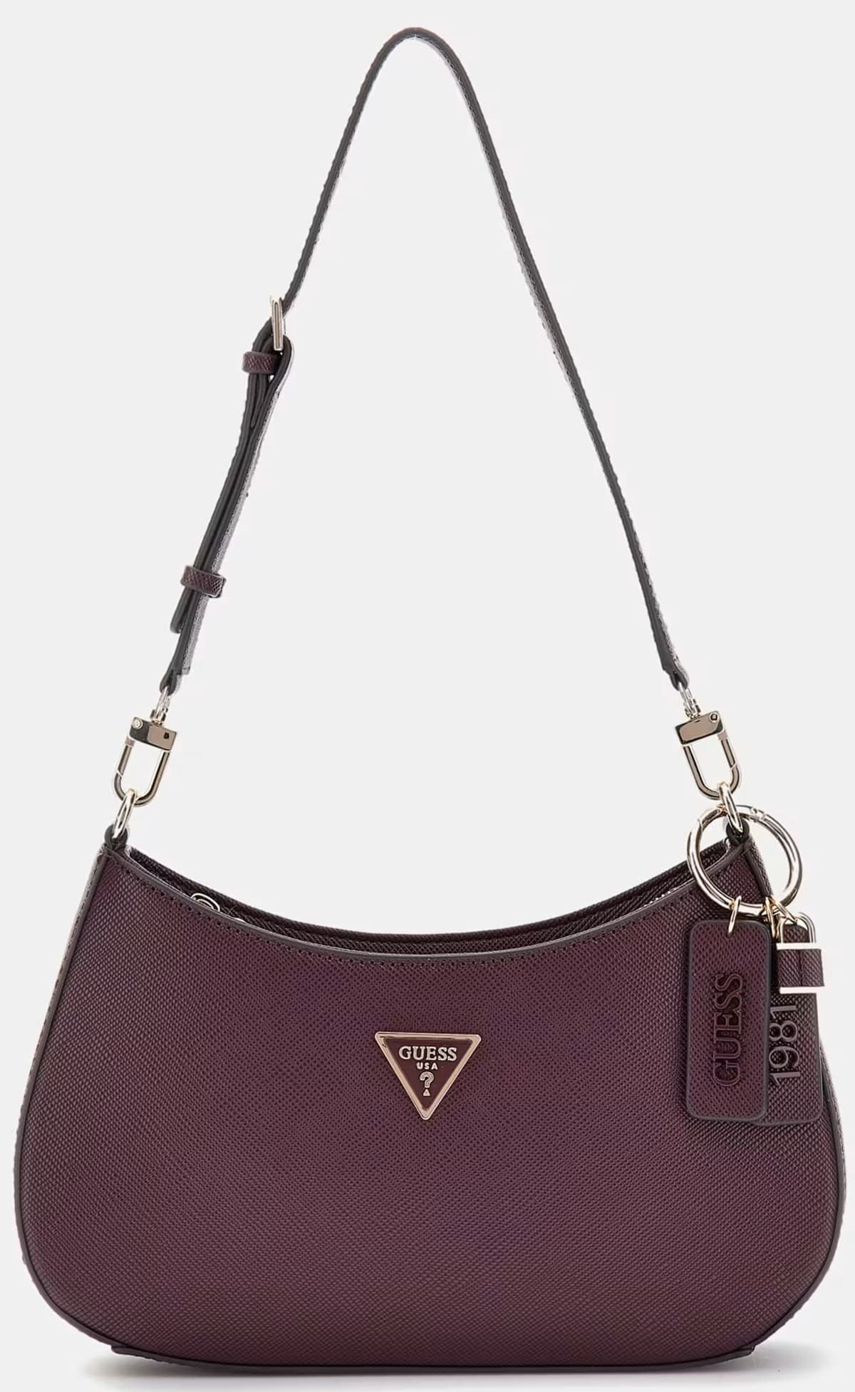 El bolso de hombro Noelle saffiano en color borgoña de Guess