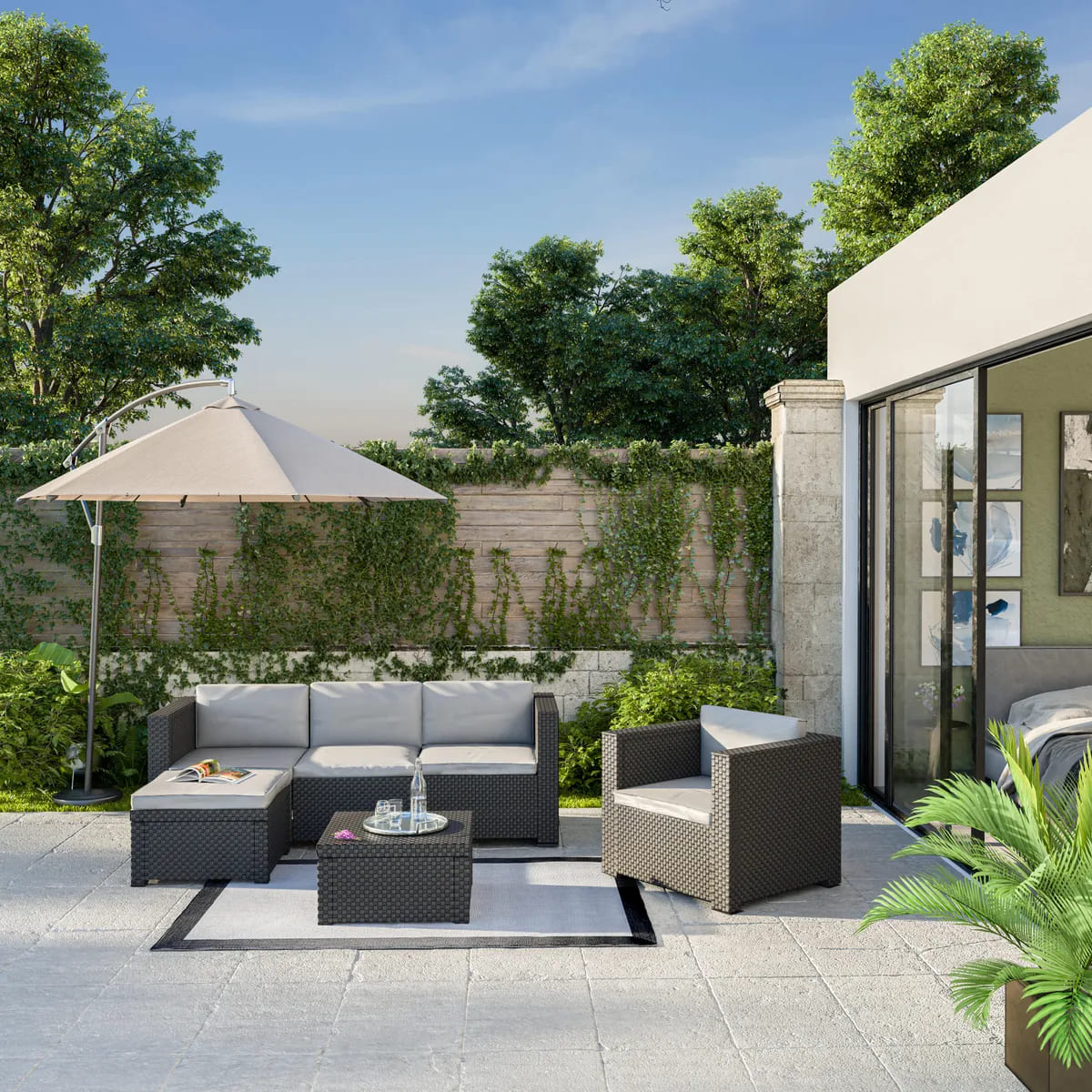 El conjunto de jardín Manhattan de resina grafito para cuatro personas de Leroy Merlin