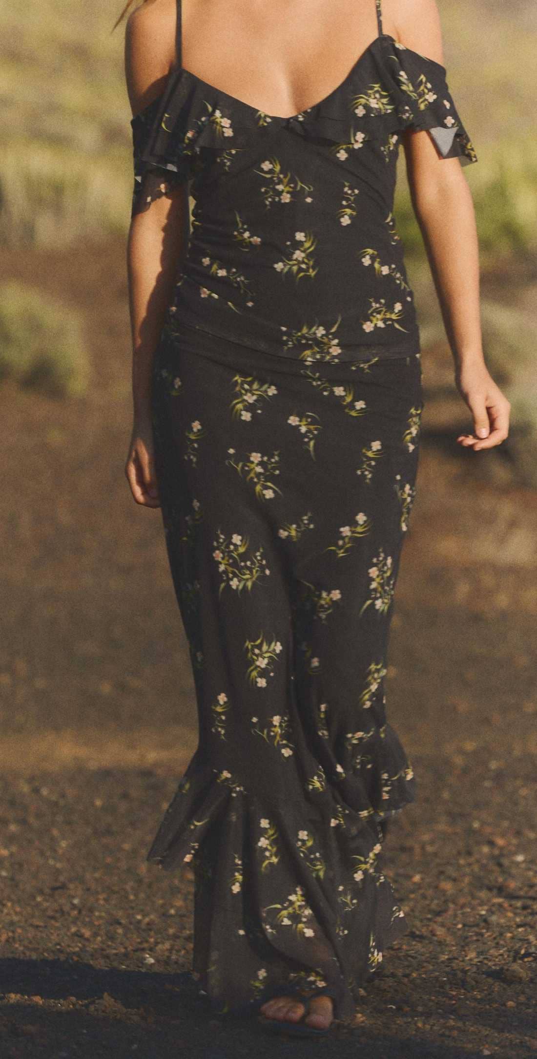 Falda tul estampado volantes de Zara