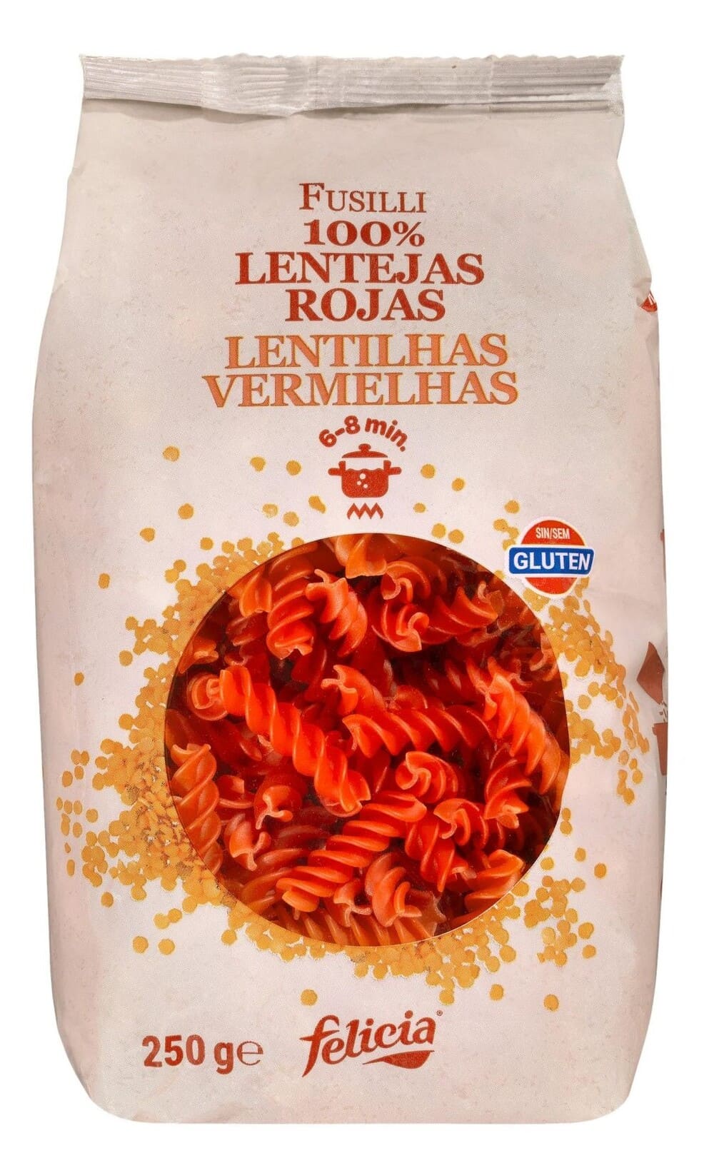 Pasta fusilli 100 lentejas rojas Felicia