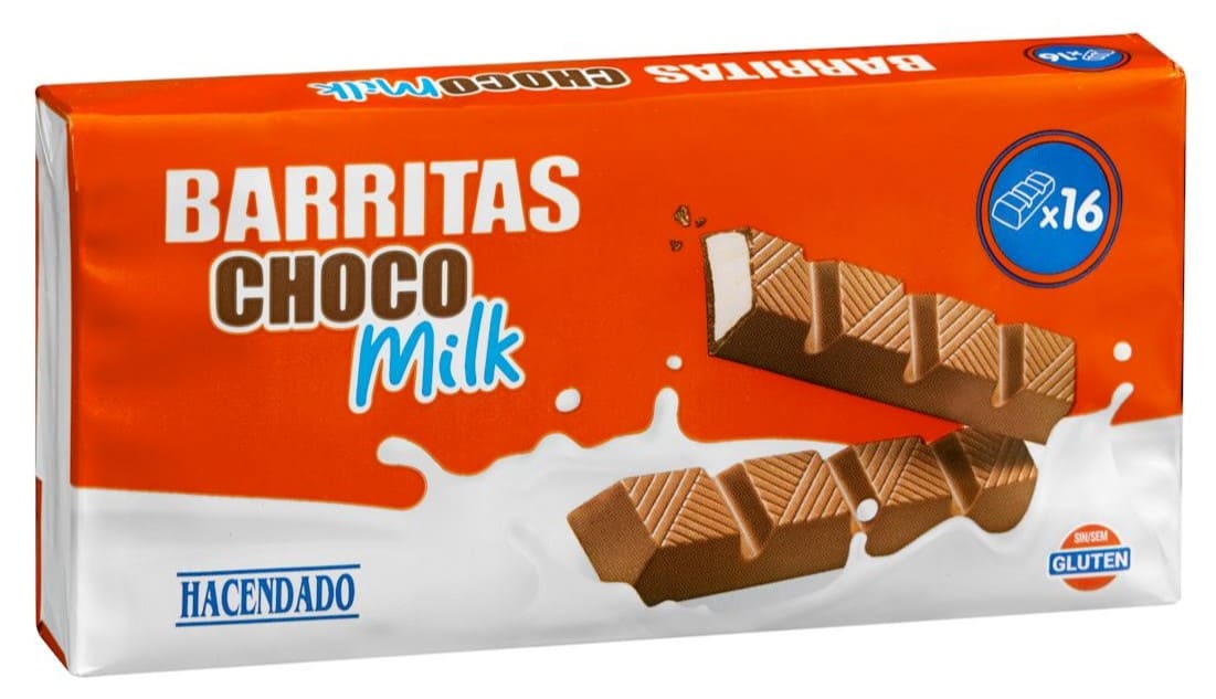 Barritas de chocolate rellenas de leche Hacendado