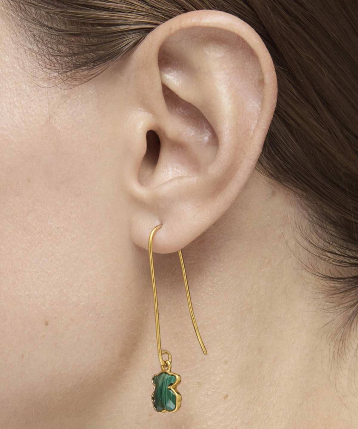 Pendientes largos con baño de oro 18 kt sobre plata y malaquita Icon Color de TOUS