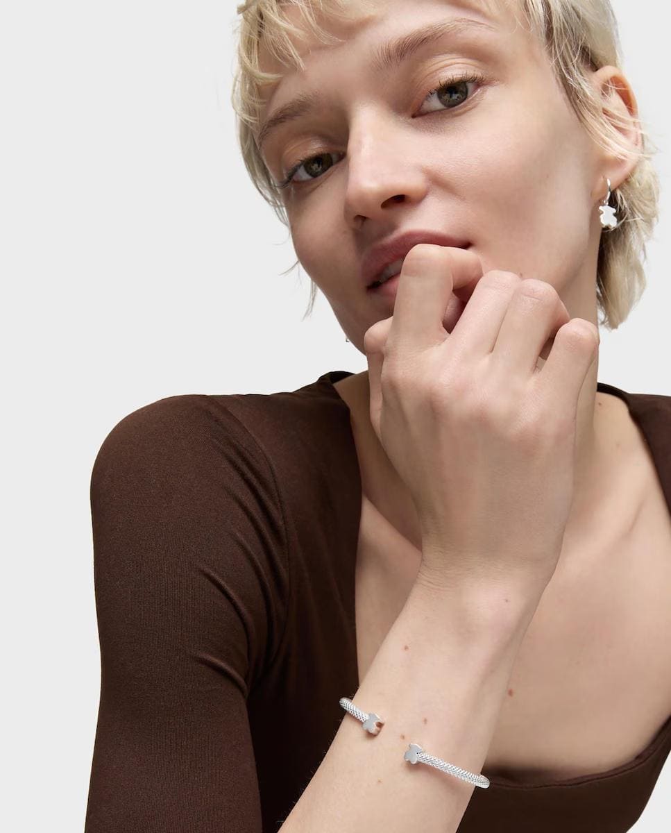 Pulsera esclava Icon Mesh de plata con oso 7 mm