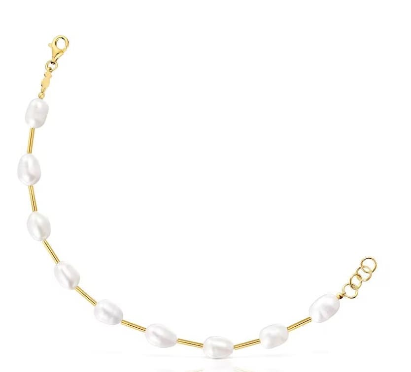 Pulsera Gloss tubo bañada en oro de 18 kt sobre plata y perlas