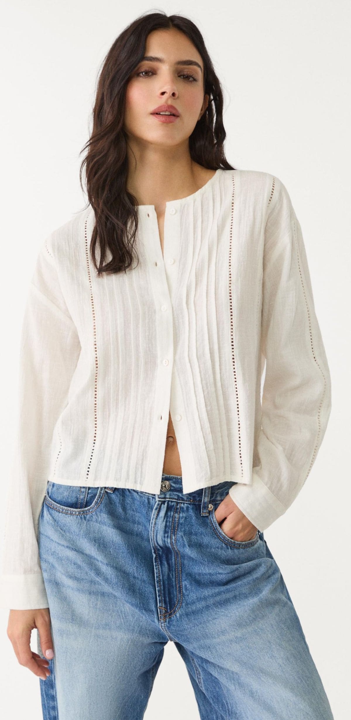 Blusa fluida de cuello redondo efecto entredoses de Stradivarius