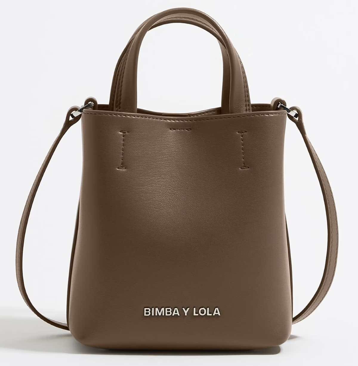 Bolso de mano de mujer Bimba y Lola de piel mini en marrón con cierre de cremallera