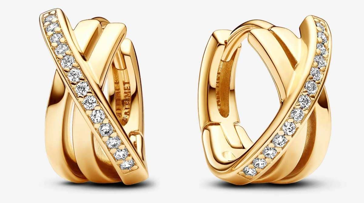 Pendientes de Aro Pavé Cruzado de Pandora