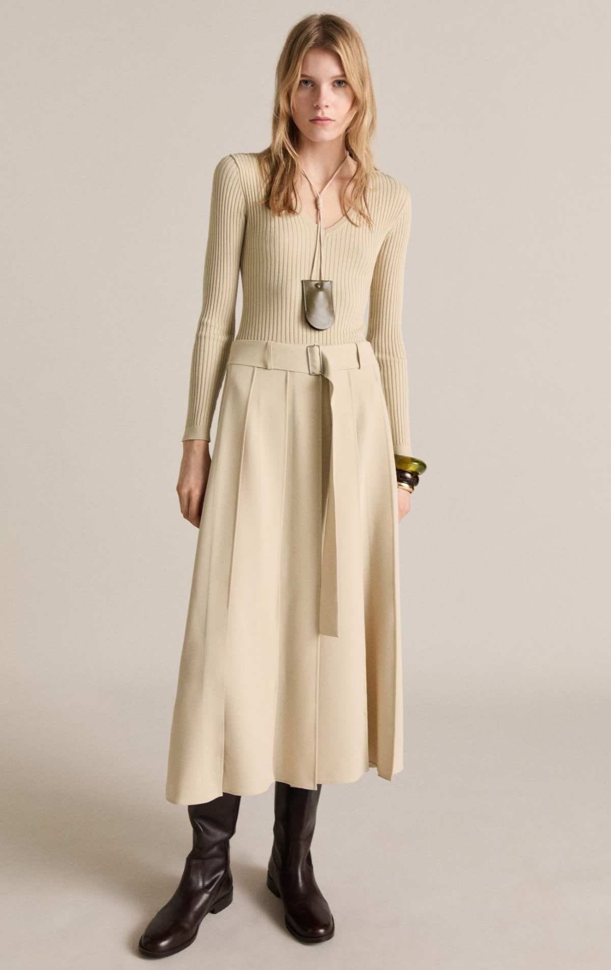 Vestido cinturón tejido combinado de Mango