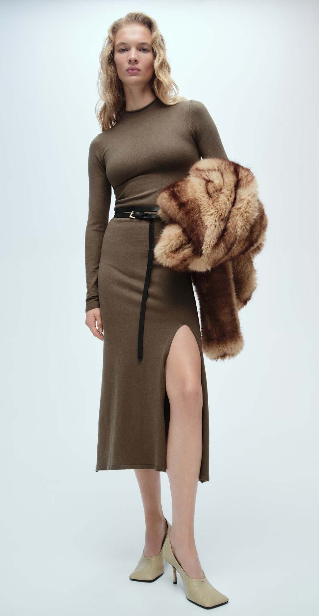 Vestido punto abertura de Mango