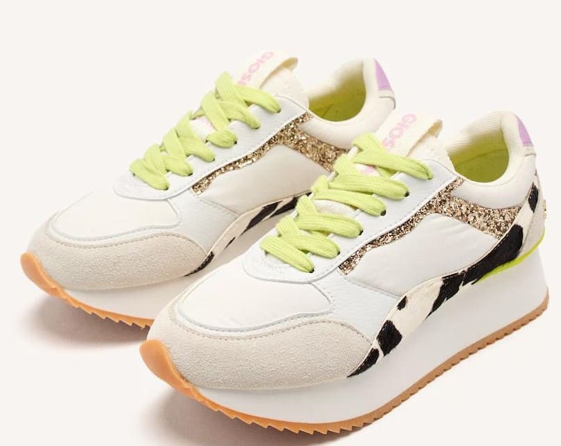 Zapatillas deportivas de piel con plataforma y brillos