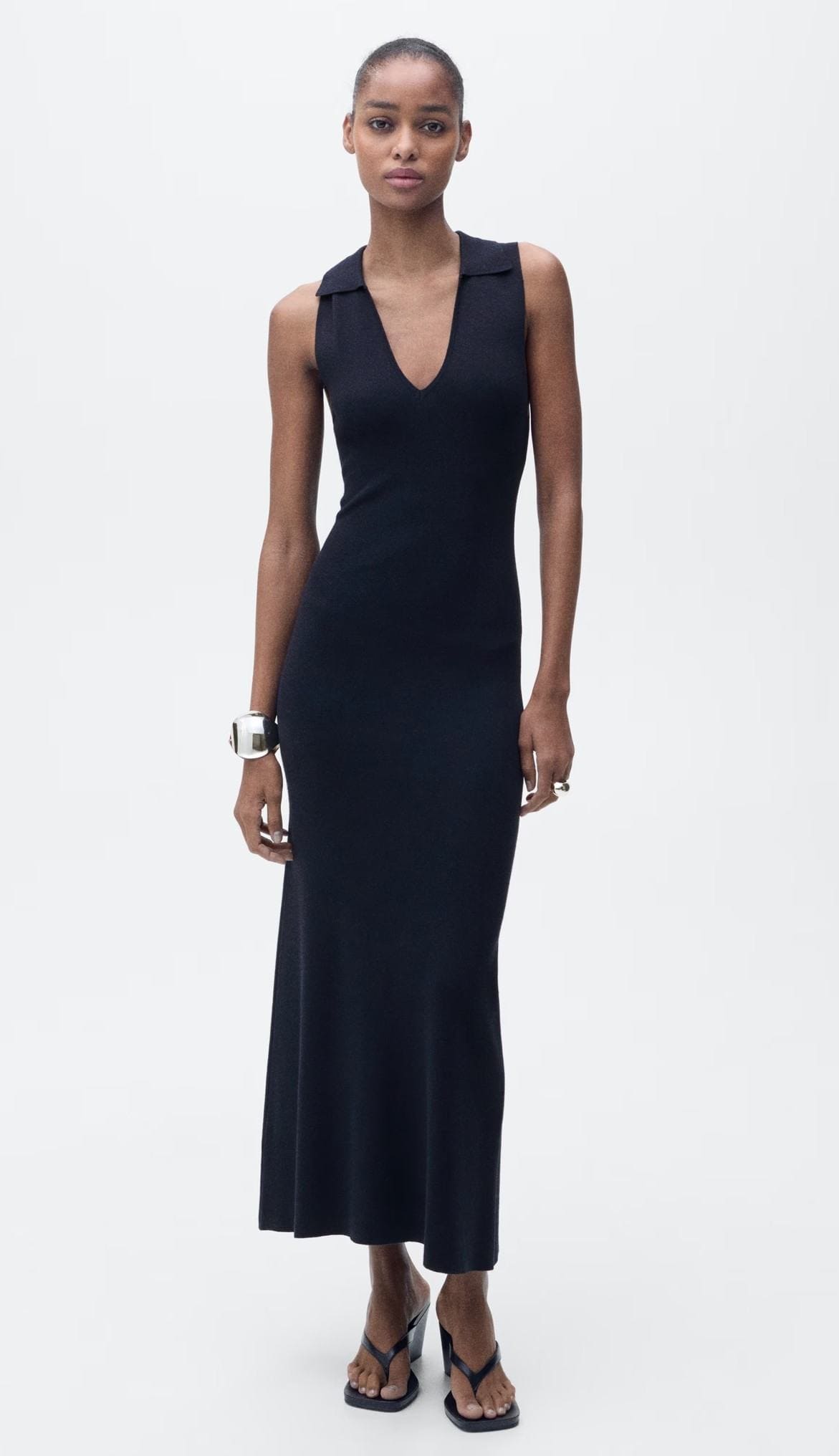 Vestido midi punto solapas de Mango