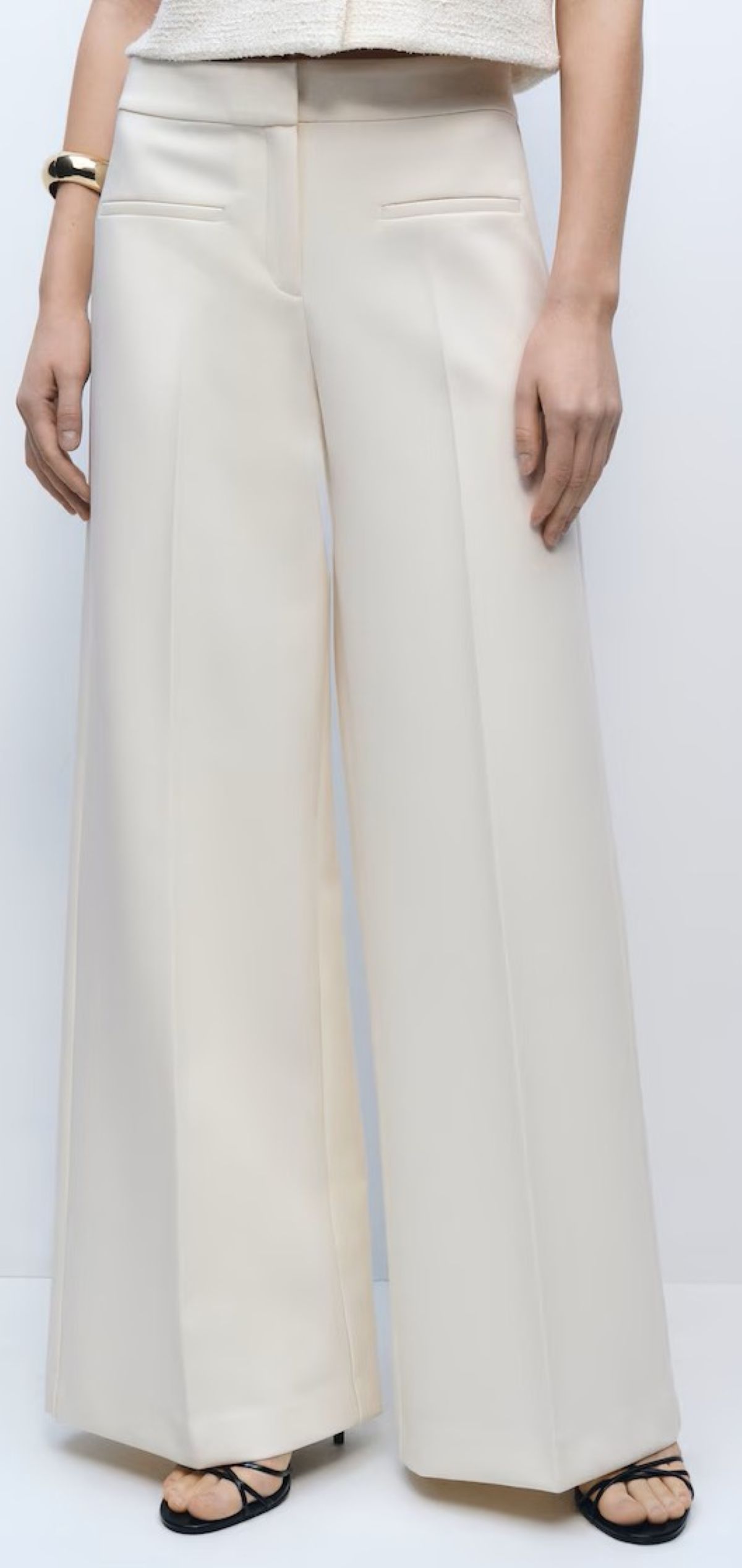 Pantalones wideleg tiro medio con bolsillos de Mango