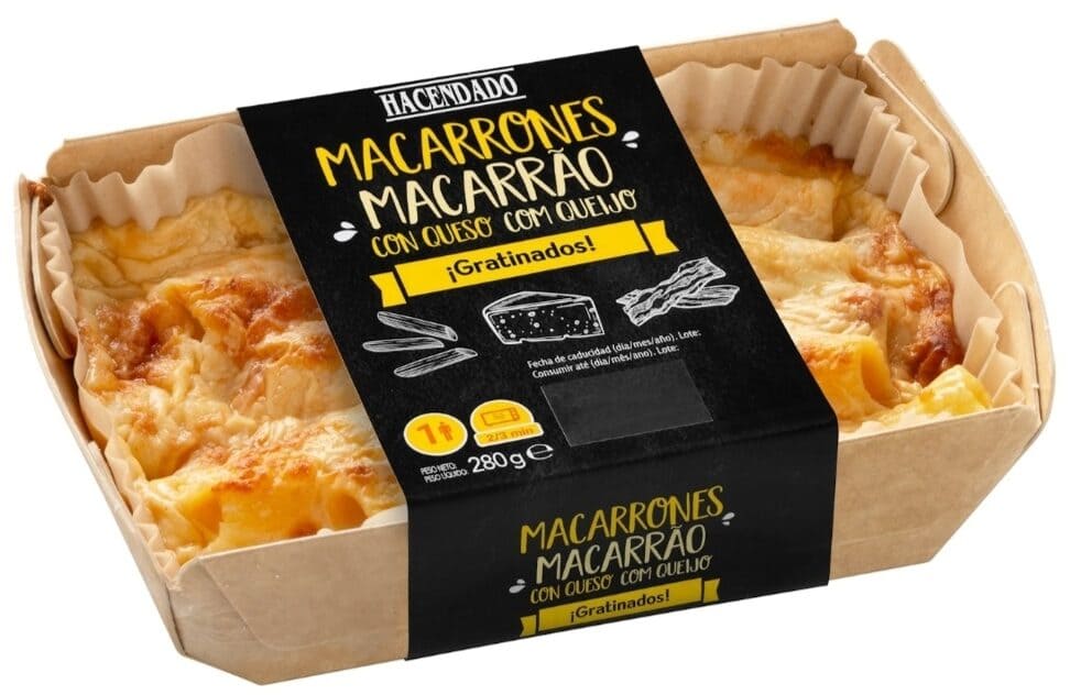 Macarrones con queso y bacon Hacendado gratinados