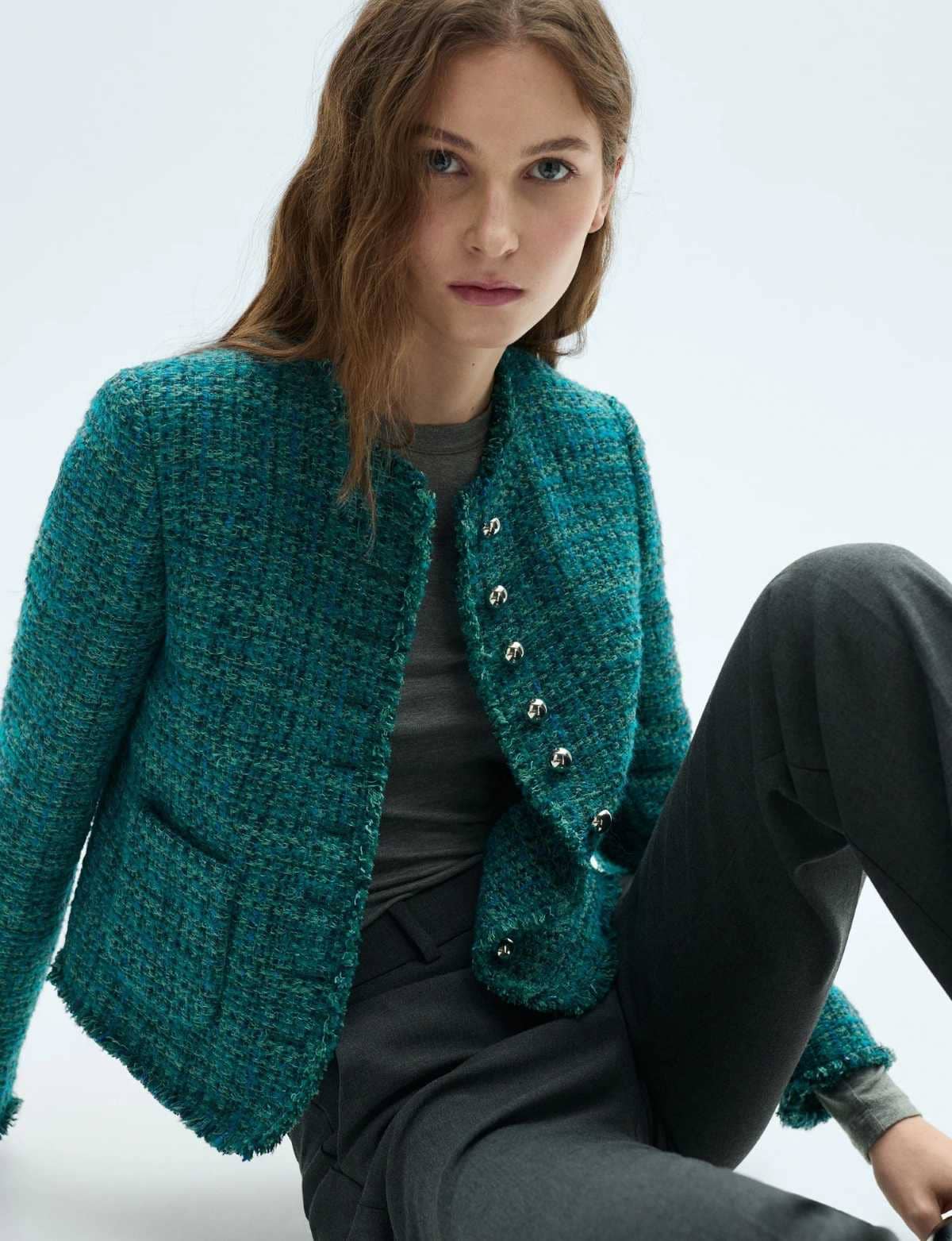 Chaqueta tweed bolsillos de Mango