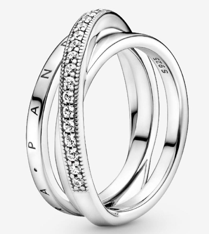 Anillo PANDORA Signature de triple banda cruzada con engaste pavé