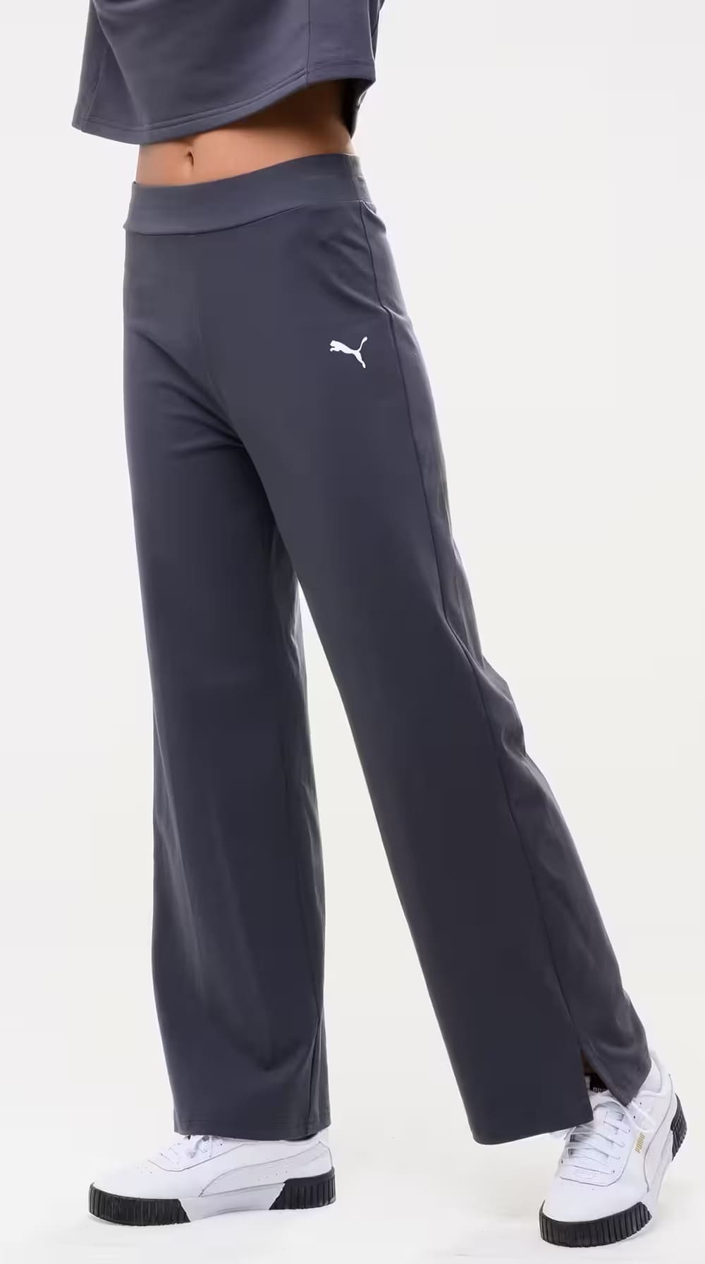 El nuevo pantalón para mujer gris oscuro con corte recto de algodón de Puma en Decathlon