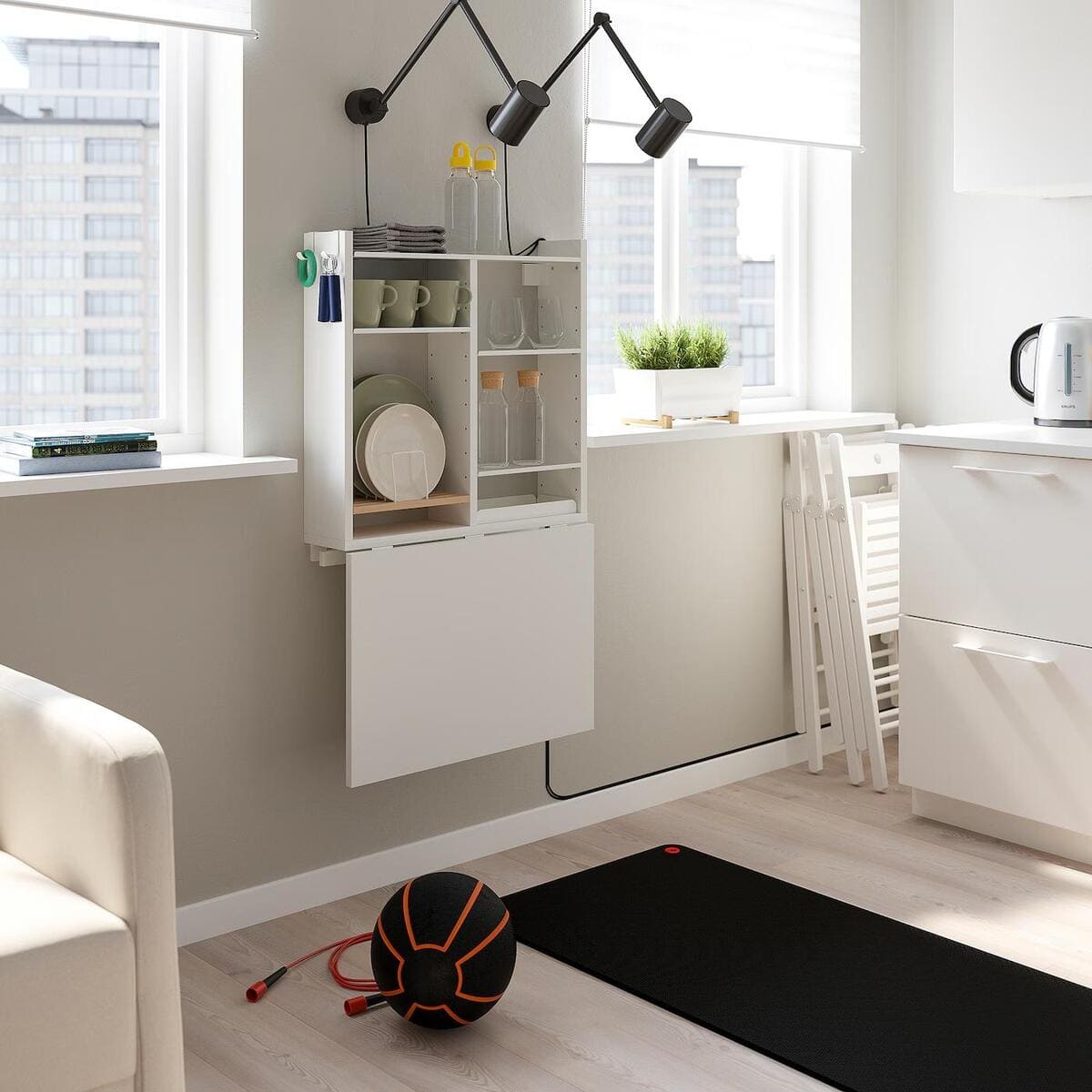 Mesa abatible pared con almacenaje NORBERG