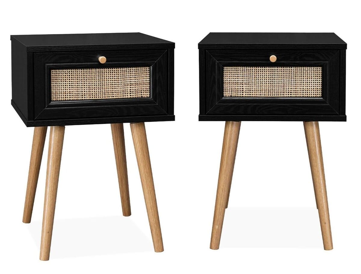 Mesitas de noche con efecto madera y caña